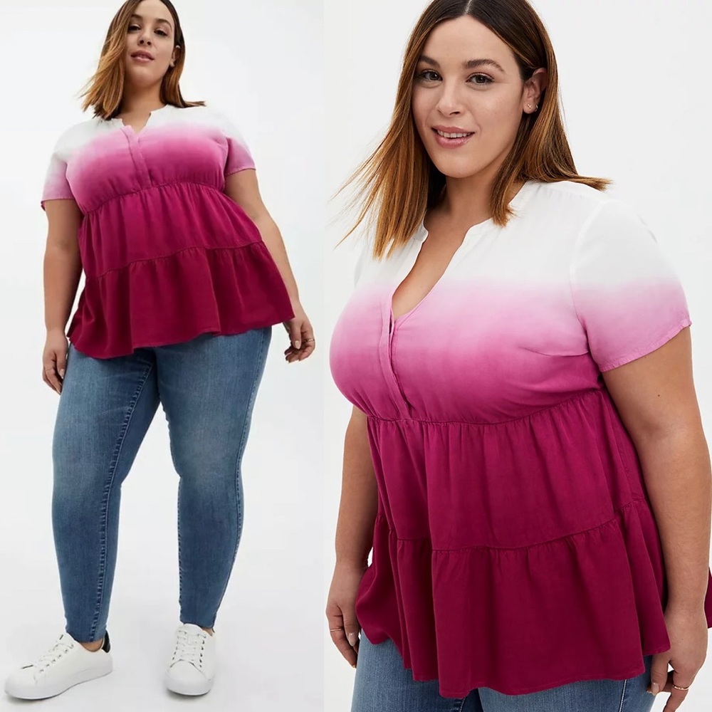 Torrid BURGUNDY PURPLE DIP-DYE TWILL‎ SHIRRED HEM BABYDOLL TUNIC